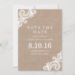 Casamento de Lace e Burlap Salve o Anúncio de Data