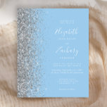 Casamento De Lama De Prata Azul Do Pastel<br><div class="desc">A borda esquerda deste elegante convite de casamento moderno apresenta uma borda falsa de prata. O texto personalizável combina manuscrito branco,  fontes em copperplate e itálico em um fundo azul pastel de bebê. O verso apresenta um design azul-bebê e prata correspondentes.</div>