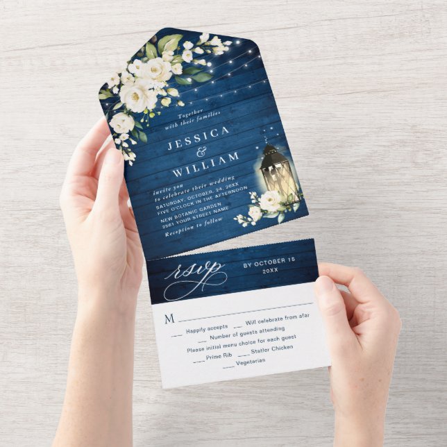 Casamento de Lanterna de Madeira Azul Rosas Branca (Tearaway)