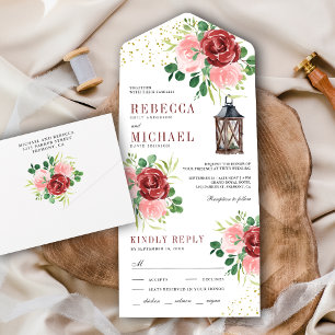 Casamento de Lanterna Floral Blush Pink e Borgonha