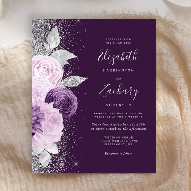 Casamento de Lata de Prata Roxo-Floral (Criador carregado)