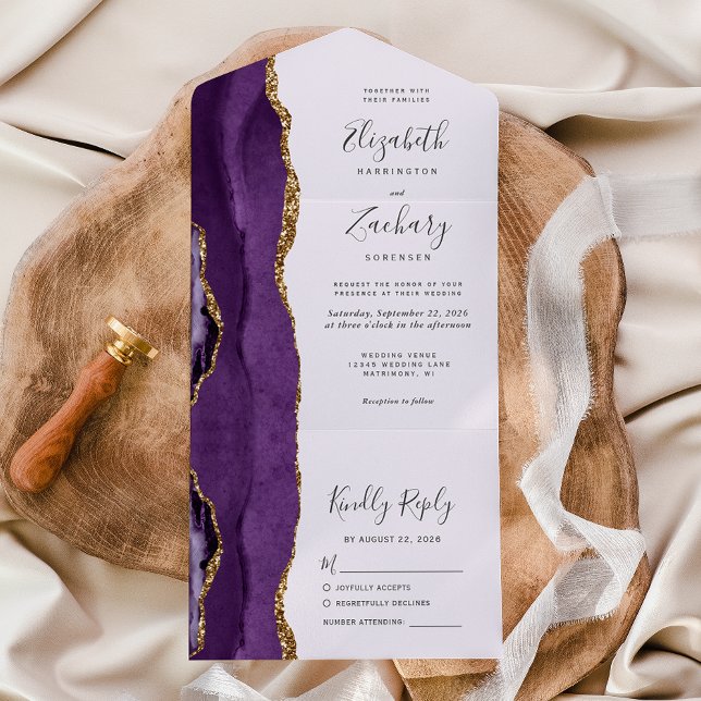 Casamento de Lavanda de Agate Dourado Roxo Moderno (Criador carregado)