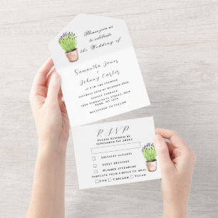 Casamento de Lavandas de Aquarela de Herbos Verdes