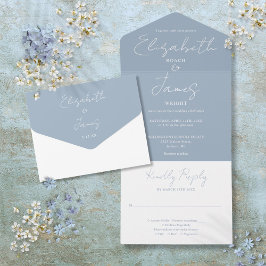 Casamento de Letra Elegante Minimalista Azul Empoe