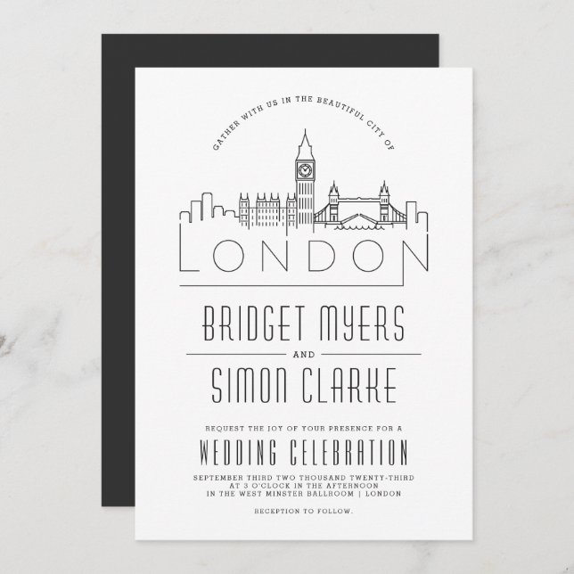 Casamento de Londres | Convite Skyline Estilizado (Frente/Verso)