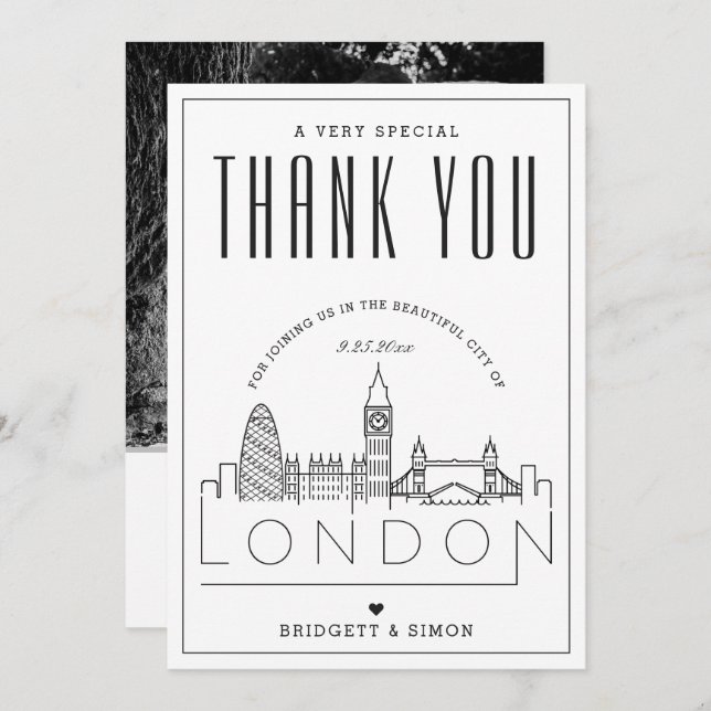 Casamento de Londres | Obrigado + Cartão com fotos (Frente/Verso)