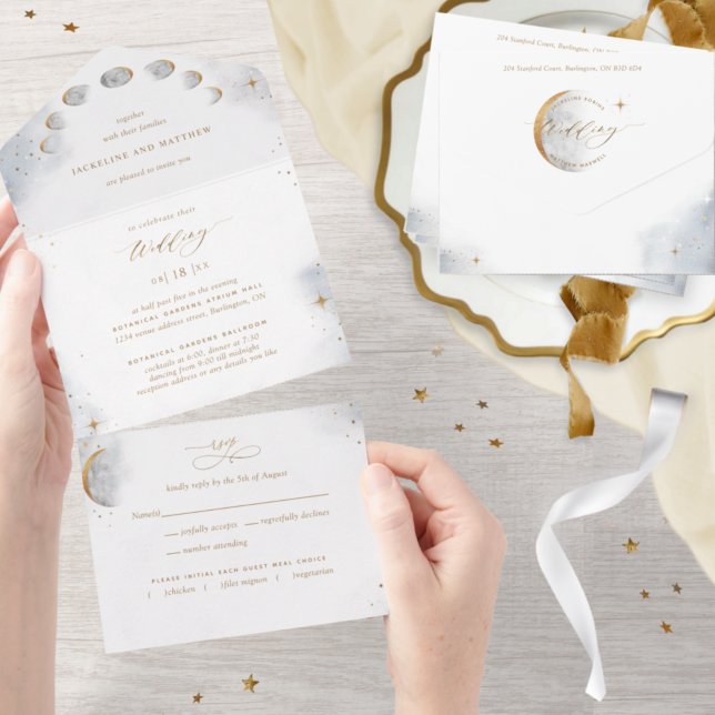 Casamento de Lua e Estrelas Douradas Elegante Cele (Criador carregado)