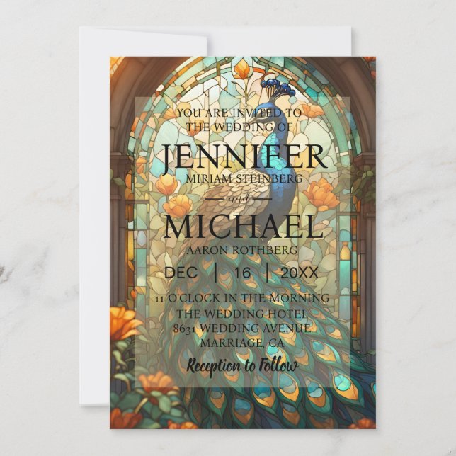 Casamento de Luxo: Convites de Peacock Majestosos (Frente)