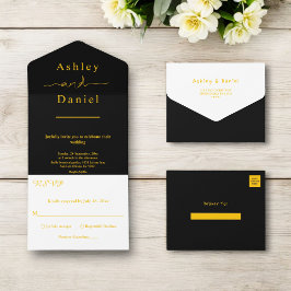 Casamento De Luxo Moderno Dourado E Preto Chic