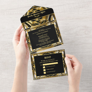 Casamento de Luxo Preto e Dourado Gatsby Art Déco