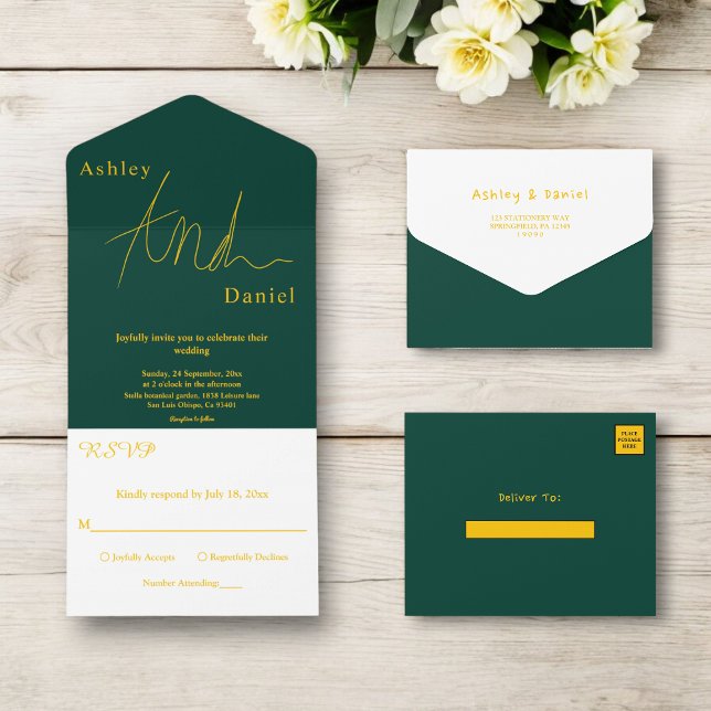 Casamento De Luxo Simples E Verde E Dourado Elegan (Criador carregado)