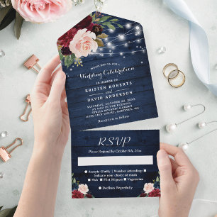 Casamento de Luzes Florais Rustic Blue Burgundy