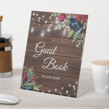 Casamento de Luzes Florais Rustic Wood Burgundy