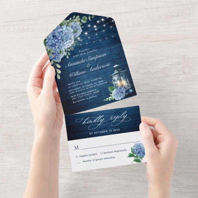 Casamento de Madeira Marinho Azul Hydrangea Lanter (Tearaway)