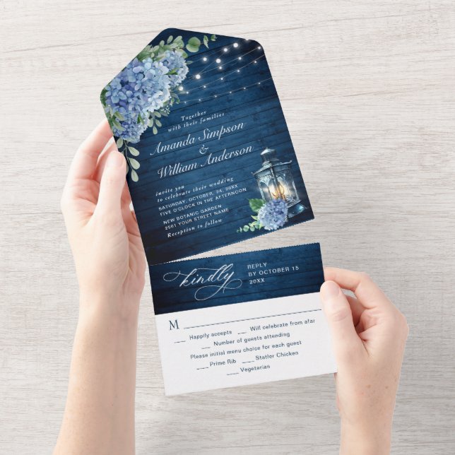 Casamento de Madeira Marinho Azul Hydrangea Lanter (Aba destacável)
