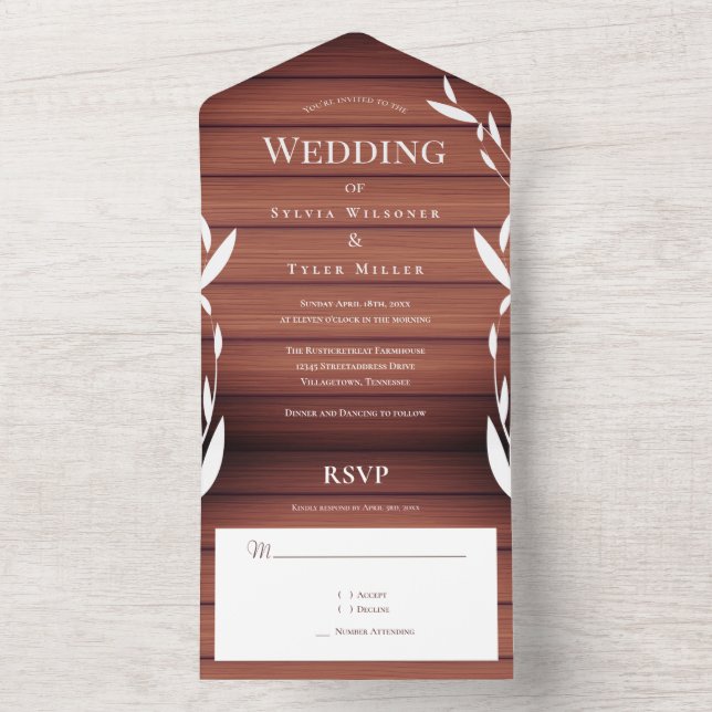 Casamento De Madeira Rústica Em Um Único Convite (Inside)