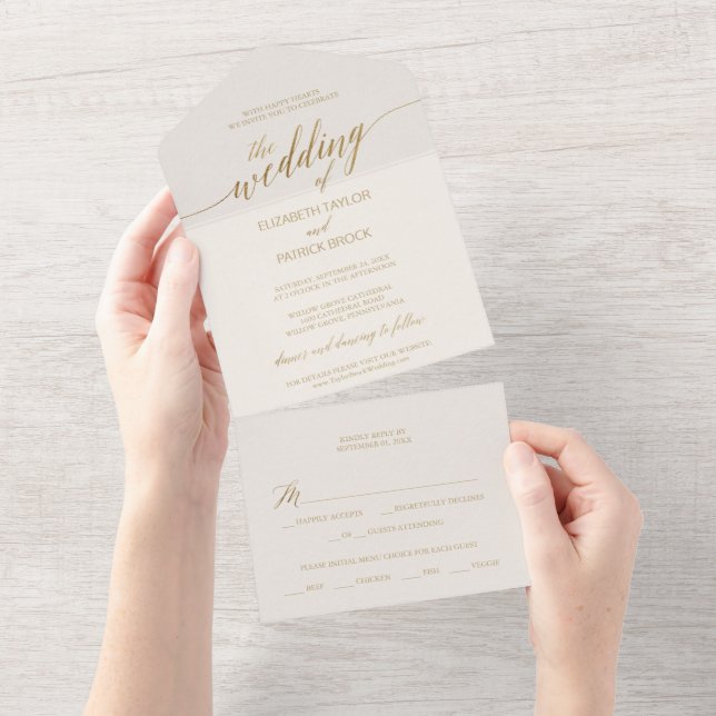 Casamento de marfim com caligrafia Dourada elegant (Tearaway)