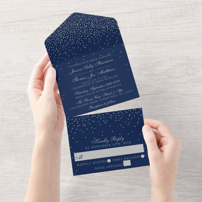 Casamento de marinho Azul e Prata Glam Confetti (Aba destacável)