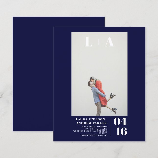 Casamento de marinho minimalista moderno e ousado (Frente/Verso)