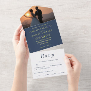Casamento de Marinho Real Azul com Foto Minimalist