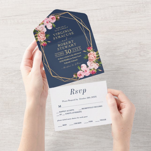Casamento de Marinho Real Azul Geométrico Rosa Esm (Tearaway)