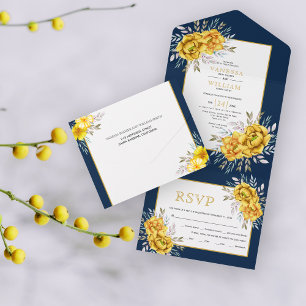 Casamento de marinhos de flores e folhas amarelas