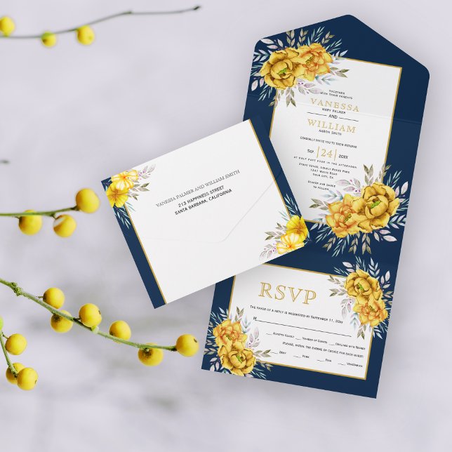 Casamento de marinhos de flores e folhas amarelas (Criador carregado)