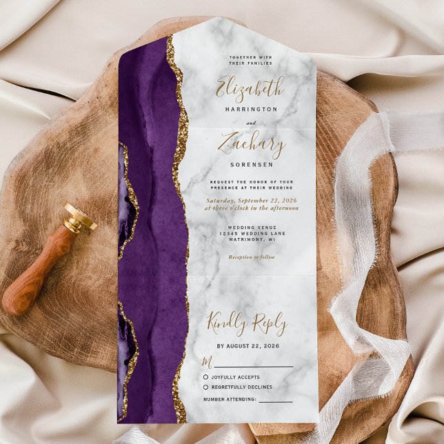 Casamento de mármore Dourado Roxo Moderno (Criador carregado)