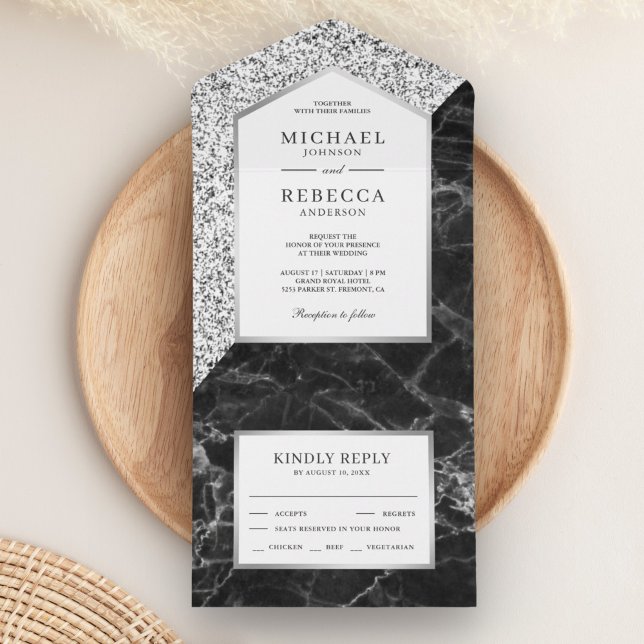 Casamento de Mármore Preto com Brilho Branco e Pra (Criador carregado)
