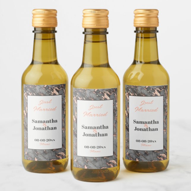 Casamento de Mármore Rosa de Cinza Elegante (Garrafas)