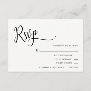 Casamento de Menu RSVP Preto e Branco da Folha Our