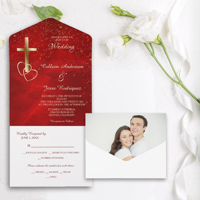 Casamento de Modelo de Foto Dourada Cristã Vermelh (Criador carregado)