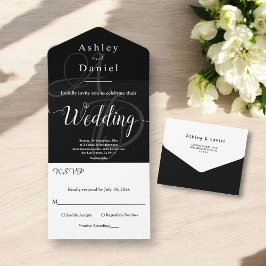 Casamento De Monograma Branco E Preto Chic Elegant