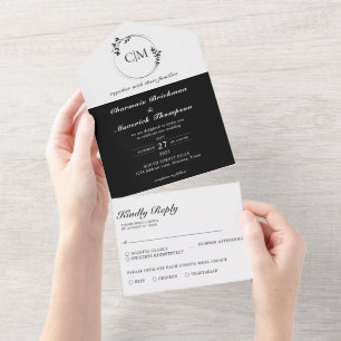 Casamento De Monograma Branco E Preto Clássico Red