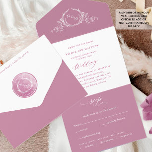 Casamento de Monograma Branco e Rosa Elegante