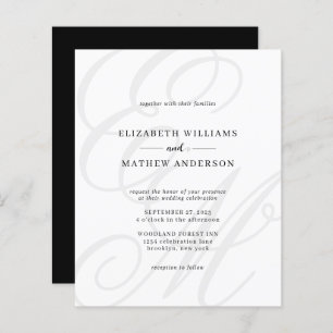 Casamento de Monograma Branco Preto com Script Ele