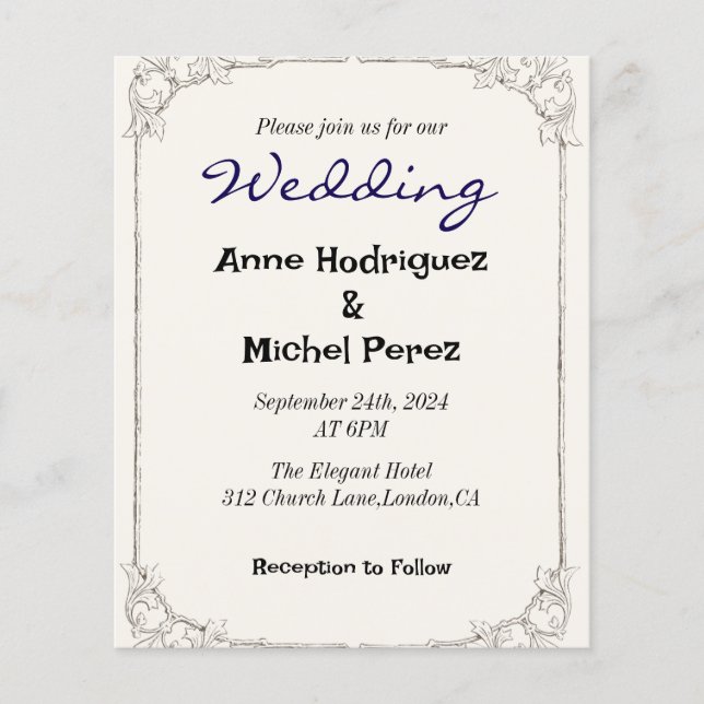 Casamento de Monograma de Caligrafia Elegante (Frente)