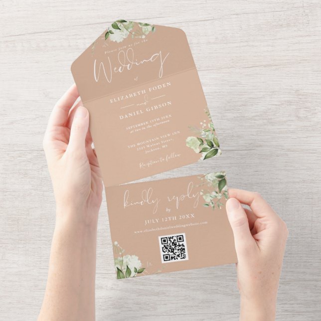Casamento de Monograma de Código QR Floral de Verd (Aba destacável)