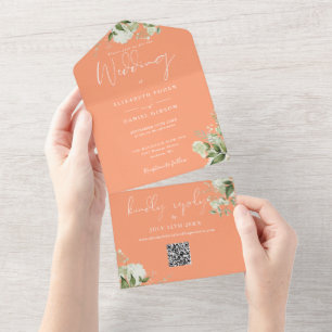 Casamento de Monograma de Código QR Floral Verde d
