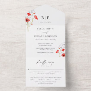 Casamento de Monograma de Flores Selvagens Vermelh