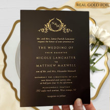 Casamento de Monograma de Folha de Ouro Real e Pre
