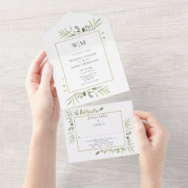 Casamento de Monograma Elegante Folhagem 