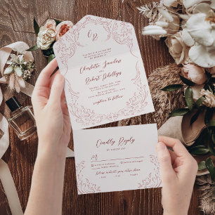 Casamento de Monograma Floreado de Vintage Cor-de-