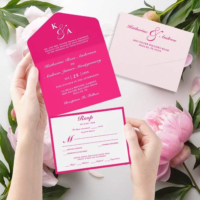Casamento de Monograma Rosa Mínimo Elegante Modern (Criador carregado)