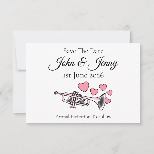 Casamento De Músico De Trompete Salvar A Data (Frente)