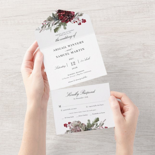 Casamento de Natal com Floral e Verde em Aquarela (Aba destacável)