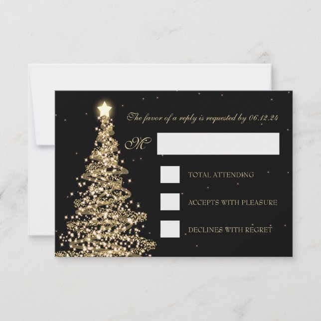 Casamento de Natal Elegante RSVP Dourado Preto (Frente)