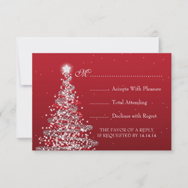 Casamento de Natal Elegante RSVP Red Silver (Frente)