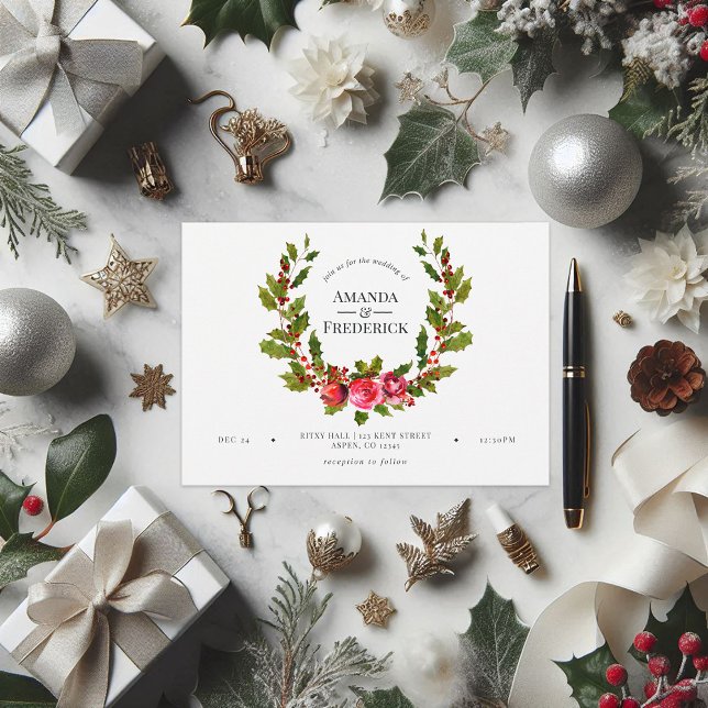 Casamento de Natal Floral Holly e Ivy Convite (Christmas Wedding Floral Holly and Ivy Invitation)