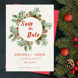Casamento de Natal Rustic Red Berries Salve a Data